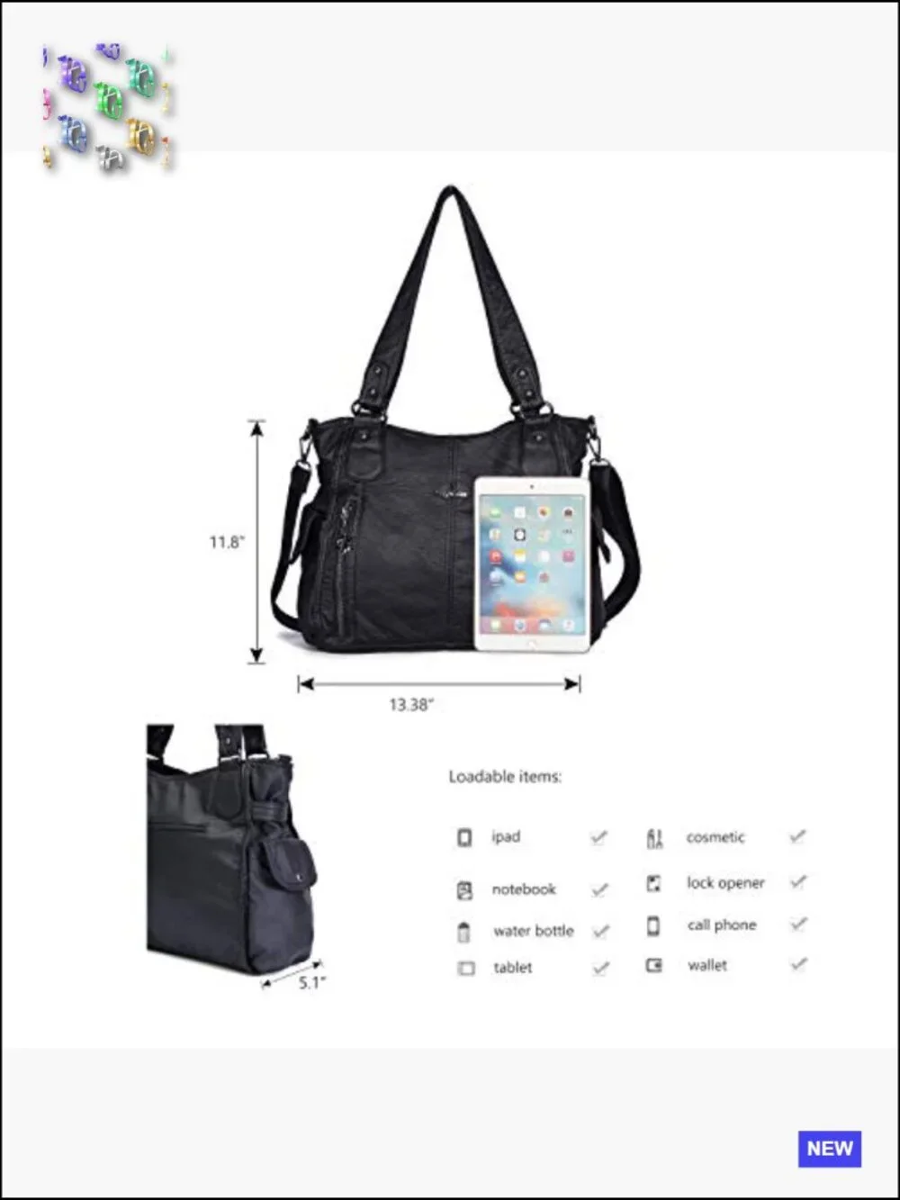 Washed Vegan Leather Hobo Bag Zip Closure Crossbody Shoulder Tote Satchel